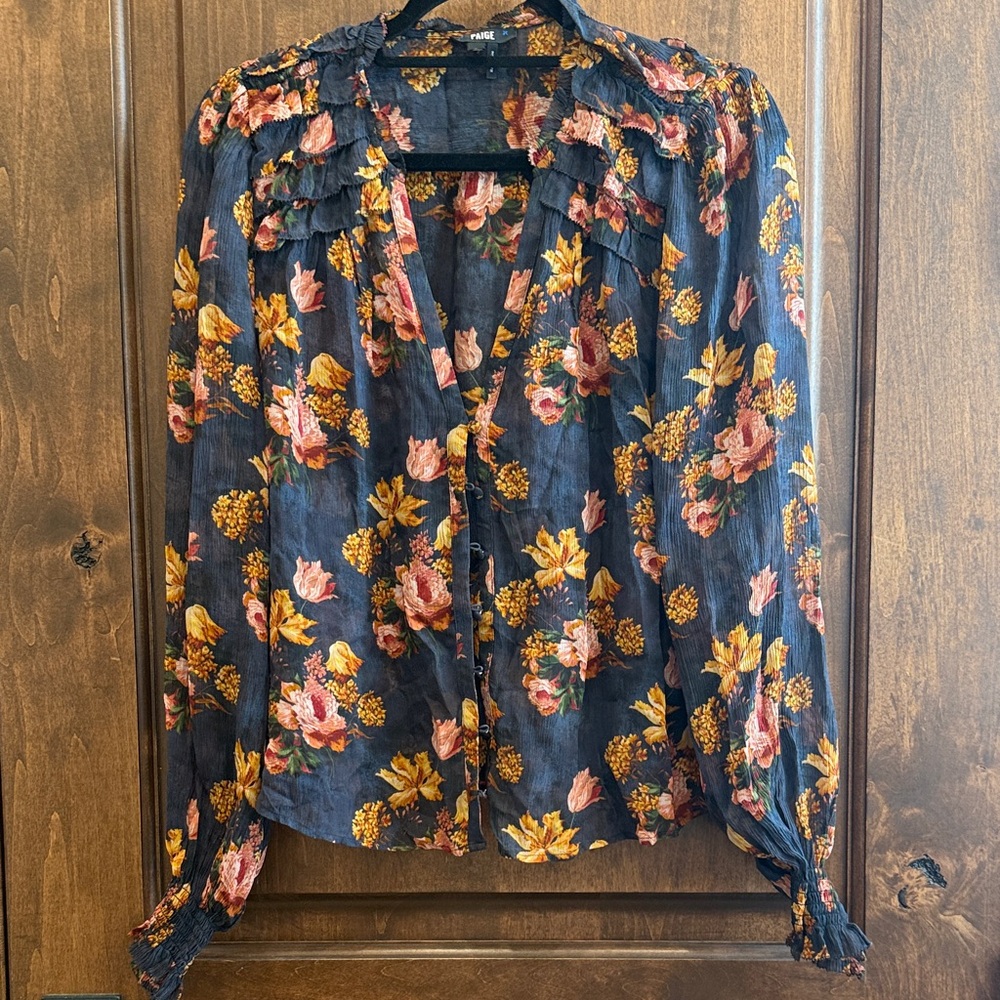 PAIGE Black and Orange Floral Blouse